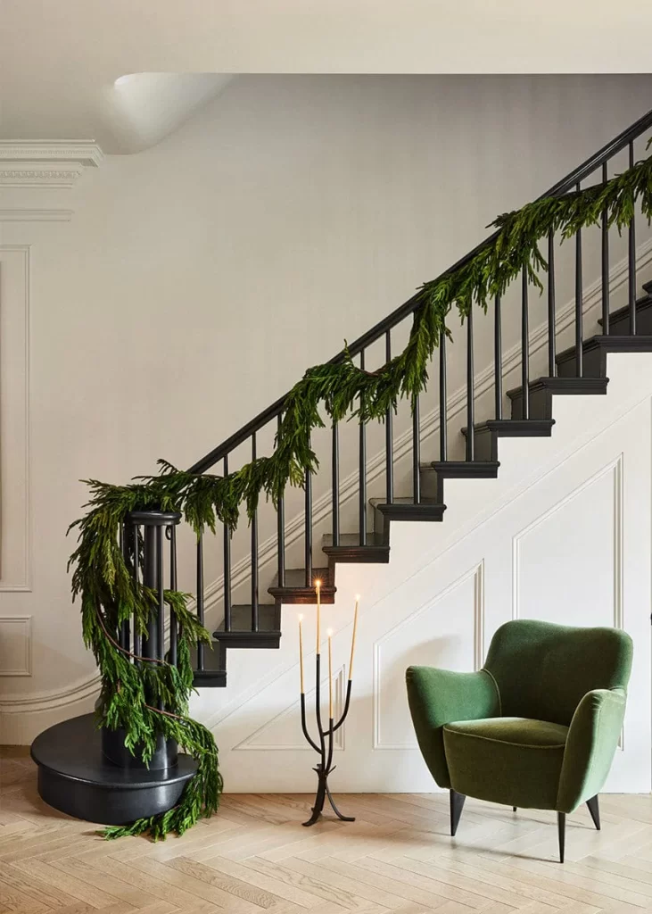 Christmas Decor, Stairway garland, holiday greenery